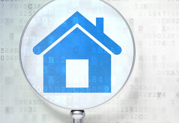 Protection concept: Home with optical glass on digital background