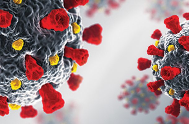 电脑呈现COVID-19病毒