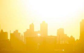 City background in bright morning sun