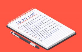 在记事本旁边放上检查表和笔