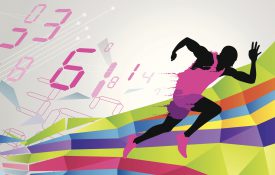 彩色背景上奔跑的男人剪影