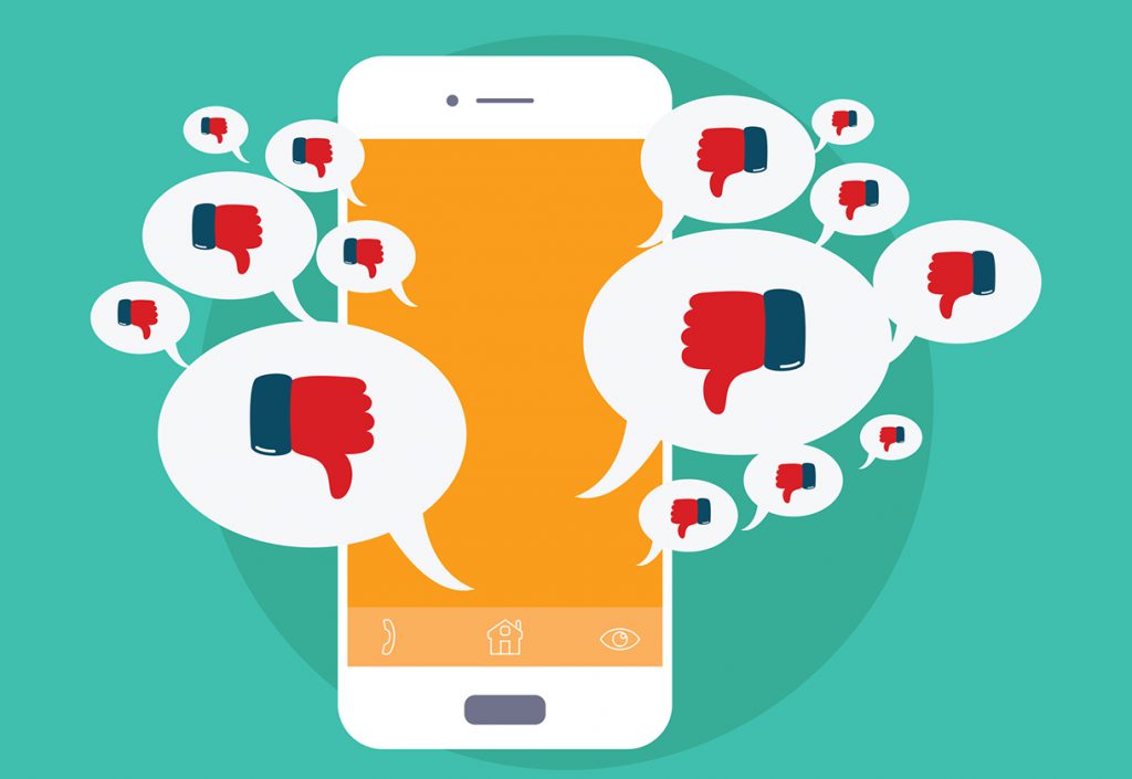 这是一幅插图，展示了一部手机和许多反对的投票