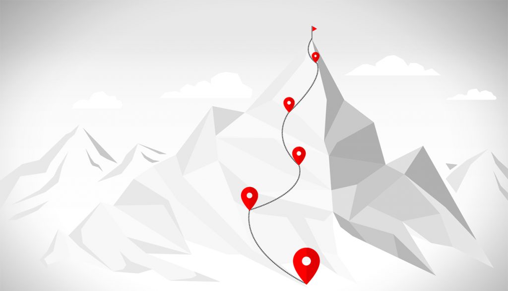 这是通往山顶的道路上许多点的插图